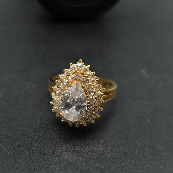 Pear Cut CZ Ring 14K Gold Plated Size 10.75 Lind 14K HGE Layered - Picture 8 of 14